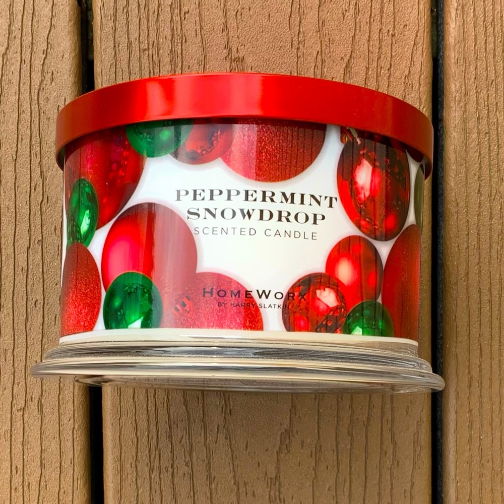 🆕HARRY SLATKIN HOMEWORX “PEPPERMINT SNOWDROP” 18oz CANDLE 4-WICK NWT!!!